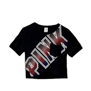 Victoria’s Secret VS PINK Black Ombré Logo Cropped Short Sleeve Tee T-Shirt Top